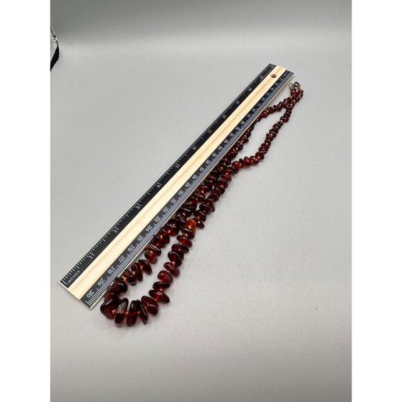 Graduated Amber Necklace Cherry Red Amber Nuggets Hand Knotted Beaded Jewelry - Picture 9 of 9